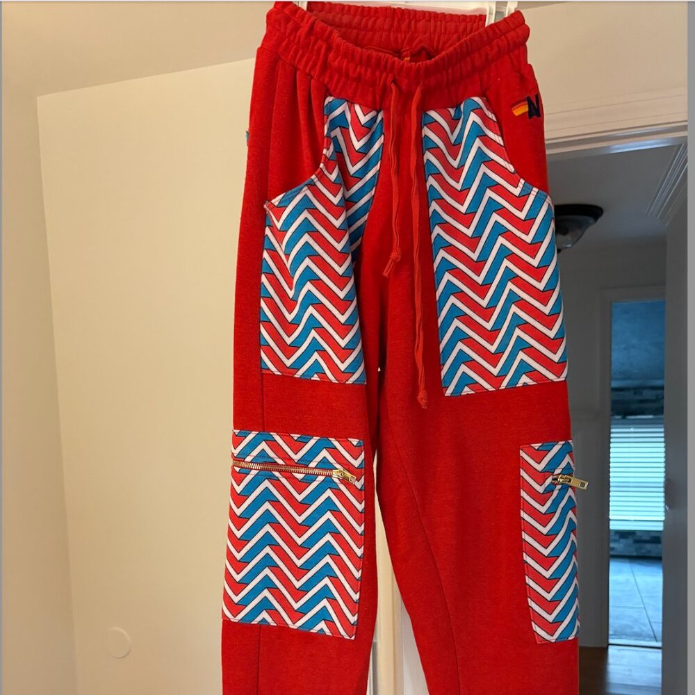 Aviator Nation Geo Lightening Bolt Cargo Sweatpants in Chevron - Size XS
